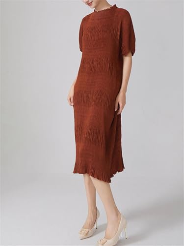 Women's Summer Folds Mini Dress - Round Neck Short Sleeve High Waist Designer Dress