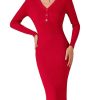 Women's Sweater Dress Ribbed Knit V Neck Long Sleeve Bodycon Slim Fitted Elegant Fall Midi Dress