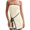 Womens Sexy Tube Top Dress Strapless Self Tie Wrap Asymmetrical Hem Knit Summer Party Mini Dresses