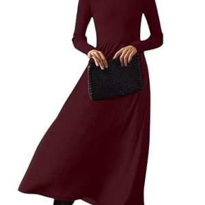 Womens Turtleneck Maxi Sweater Dresses Long Sleeve Knit Pullover Jumper Fall Winter Flowy Modest Long Dress