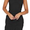 Women's Sexy Ruffle Hem Sleeveless Mesh Ruched Slim Fitted Summer Bodycon Mini Dress
