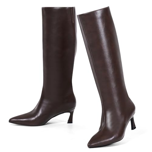 Knee High Boots Women Low Kitten Heel Long Tall Boots with Pointed Toe Winter Fall Sexy Fashion Comfortable Dress Shoes
