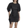 Women's 3/4 Puff Sleeve Jewel Neck Ruched Sheath Mini Dress