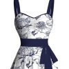 Matchable Couples' Hawaiian Outfit Porcelain Style Floral Print Men's Shirt Or Women's Belted Mini Dress