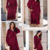 Womens 2024 Wrap V-Neck Twist Knot Long Sleeve Empire Waist Midi Maxi Dress A-Line Ruched Flowy Dress with Pockets