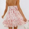 Womens 2025 Summer Floral Mini Dress Boho Flowy Skater Dresses Short Sleeveless Ruffle Spaghetti Strap Dress
