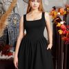 Women's Summer Sleeveless Square Neck A-line Ruffle Hem Mini Tank Dress with Pockets