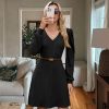 Fall Dresses for Women 2025 Knit V Neck Long Sleeve Sweater Dress A Line Casual Outfits
