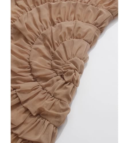 Solid Sheer Spliced Crimping Sexy Dresses for Women V Neck Long Sleeves Clothing