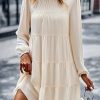 Long Sleeve Baby Doll Dresses Women 2025 Casual Fall Winter Ruffle Mock Neck Tiered Mini Flowy Swing Shift Dress