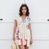 Women??s Boho Mini Dress Y2k Floral Print Deep V-Neck Puff Sleeve Short Dress 2025 Summer Loose Beach Sundress
