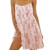 Womens 2025 Summer Floral Mini Dress Boho Flowy Skater Dresses Short Sleeveless Ruffle Spaghetti Strap Dress