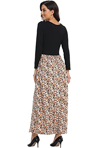 41AN9emNu-L.jpg Women's Long Sleeves Maxi Dress Plain Empire Waist Casual Dress Loose Fall/Winter Dresses with Pockets