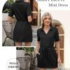 2025 Casual Summer T Shirt Dress for Women Drawstring Short Sleeve V Neck Mini Shift Dresses with Pockets