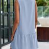 Casual Short Summer Dresses for Women 2025 Sleeveless Crewneck Cute Ruffle Loose Vacation Mini Tshirt Dress