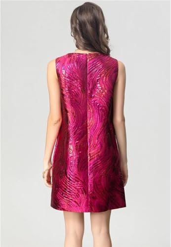 Purple Jacquard Sleeveless Mini Dress with Beaded Detail Casual Summer Outfit for Women