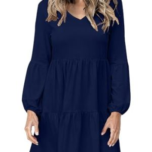 Dresses for Women Casual Long Sleeve V Neck Flowy Swing Tunic Dress Fall Outfits 2025