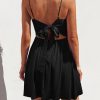 Women's Mini Dress Floral Twisted V Neck Sleeveless Short Dress Pleated Self Tie Back Mini Dress