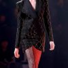 Women's Hot Fix Crystal Mini Dress, V-Neck Long Sleeve Patchwork Fold Detail Dress