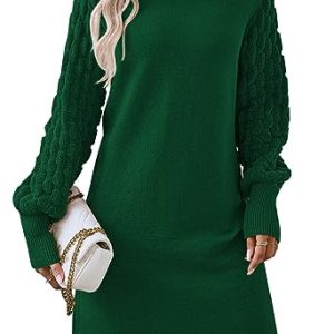 Women's Long Sleeve Sweater Mini Dress Casual Loose Mock Neck Empire Waist Cocktail Party Knit Short Dresses