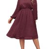 Women's Plus Size Swiss Dot Long Sleeve Chiffon Dress Flowy High Waist A Line Ruffle Babydoll Midi Dresses 16W-24W