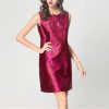 Women Purple Jacquard Sleeveless Tank Dress Beaded Summer Mini Casual High Street Fashion