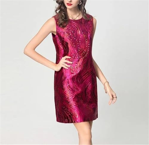 Women Purple Jacquard Sleeveless Tank Dress Beaded Summer Mini Casual High Street Fashion