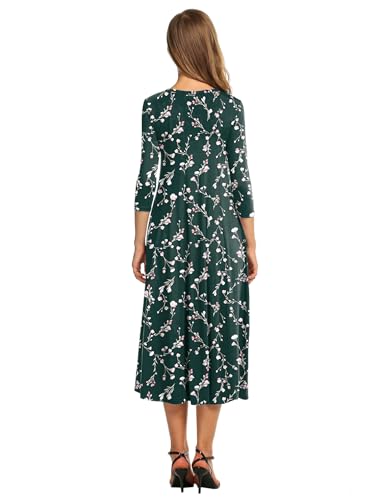 Women's 3/4 Sleeve A-line and Flare Midi Long Dress
