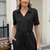 2025 Casual Summer T Shirt Dress for Women Drawstring Short Sleeve V Neck Mini Shift Dresses with Pockets