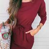 Women's Fall Bodycon Party Dress Casual Long Sleeve Tie Waist Fitted Sheath Pencil Dresses with Pockets