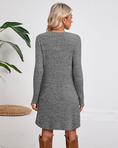 3 Pack Women's Long Sleeve Sweater Tunic Dresses - Loose Fitting Knit Crew Neck for Casual Fall Winter