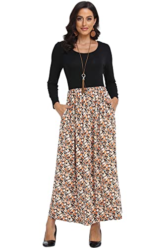 41GyXs5f64L.jpg Women's Long Sleeves Maxi Dress Plain Empire Waist Casual Dress Loose Fall/Winter Dresses with Pockets