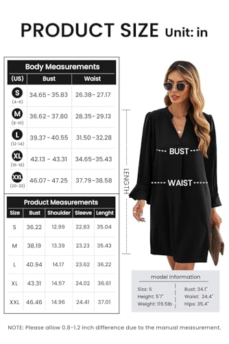 Fall Dresses for Women 2025 Casual V Neck Long Sleeves Flowy Mini Tunic Dress
