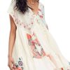 Women??s Boho Mini Dress Y2k Floral Print Deep V-Neck Puff Sleeve Short Dress 2025 Summer Loose Beach Sundress