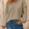 Womens Oversized V Neck Sweaters Chunky Knit Lantern Long Sleeve Fall Winter Slouchy Tunic Sweater Tops