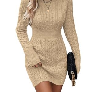 Womens Cable Knit Sweater Dress Long Sleeve Crew Neck Winter Bodycon Mini Fall Dresses 2025