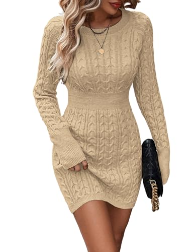Womens Cable Knit Sweater Dress Long Sleeve Crew Neck Winter Bodycon Mini Fall Dresses 2025