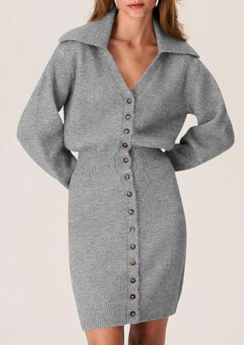 Sweater Dresses for Women 2025 Trendy Long Sleeve Button Down Short Mini Fall Winter Dress