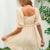 Women's Summer Dress Boho Short Sleeve Mini Dresses Square Neck Ruffle Mini Beach Dresses