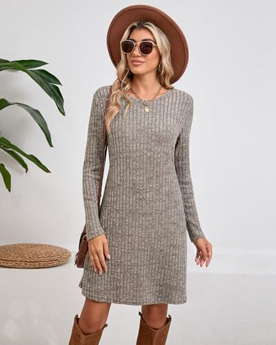 3 Pack Women's Long Sleeve Sweater Tunic Dresses - Loose Fitting Knit Crew Neck for Casual Fall Winter