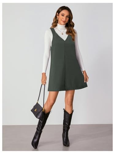 Women V Neck Corduroy Overall Dress 2025 Fall Mini Pinafore Jumper Dress