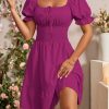 Women's Boho 2025 Summer Mini Dress, Square Neck Front Tie Puff Sleeve Casual Mini Dress