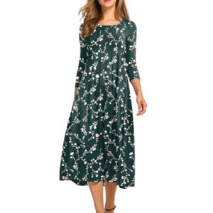 Women's 3/4 Sleeve A-line and Flare Midi Long Dress