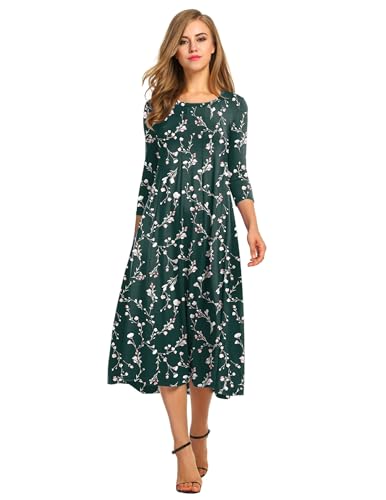 Women's 3/4 Sleeve A-line and Flare Midi Long Dress