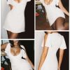 Women's Sexy Deep V-Neck Ruffle Sleeve Mini Dresses Summer Casual Bodycon Beach Cocktail Party Club Short Dress