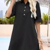 Womens Summer Shirt Dress 2025 Casual Ruffle Short Sleeve Button Down Flowy Swing Shift Mini Dresses with Pockets