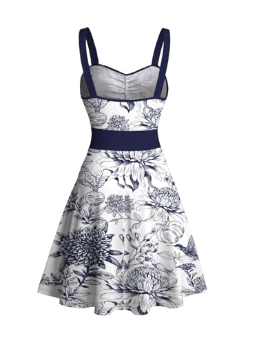 Matchable Couples' Hawaiian Outfit Porcelain Style Floral Print Men's Shirt Or Women's Belted Mini Dress