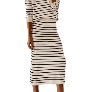 2 Piece Skirts Sets For Women Fall Fashion 2025 Striped Sweater Dress Knit Lounge Travel Outfits Winter Clothing