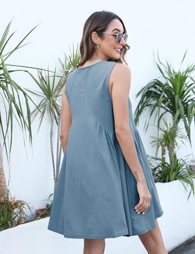 Womens Summer Sleeveless Mini Dress Casual Loose V Neck Sundress with Pockets