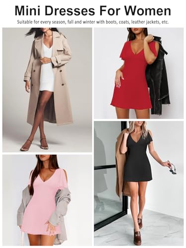 Women's Sexy Deep V-Neck Ruffle Sleeve Mini Dresses Summer Casual Bodycon Beach Cocktail Party Club Short Dress